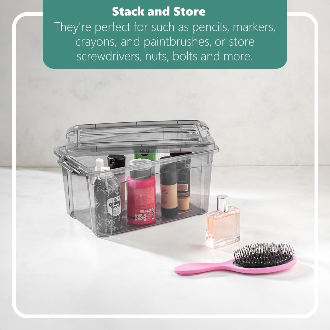 Tribello 6 Quart Storage Containers With Lids, Plastic Storage Bins With Latching Lids For Organizing - Tinted - (11.5 X 8    X