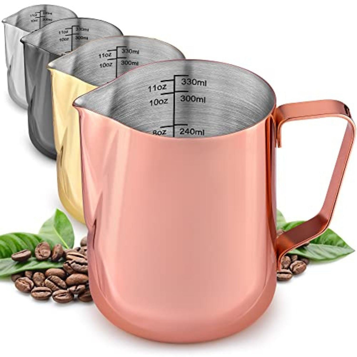 Zulay Milk Frother Cup 350Ml/600Ml/950Ml (12Oz/20Oz/32Oz) - Stainless Steel Frothing Pitcher With Laser-Welded Handle & Precise