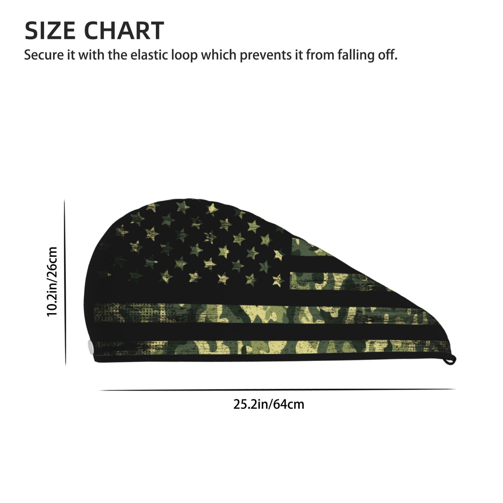 famliihw Camo American Flag Hair Towel Wrap Microfiber Fast Drying Hair Turban with Buttons for Women Drying Curly, Long & Thick