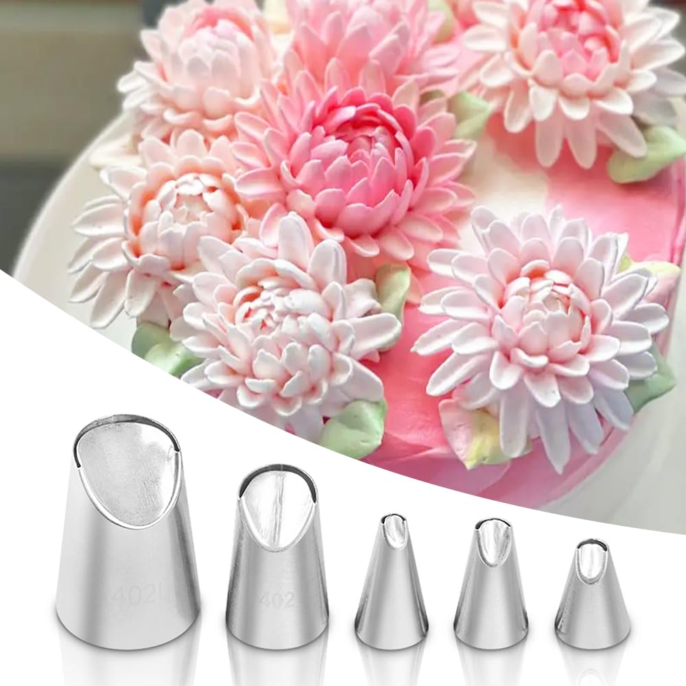Dr.Pedi 5 Pieces Rose Flower Piping Tips Set Cake Decorating Tips Icing Piping Nozzles Set Cupcake Decorating Kit Cupcake Pastry