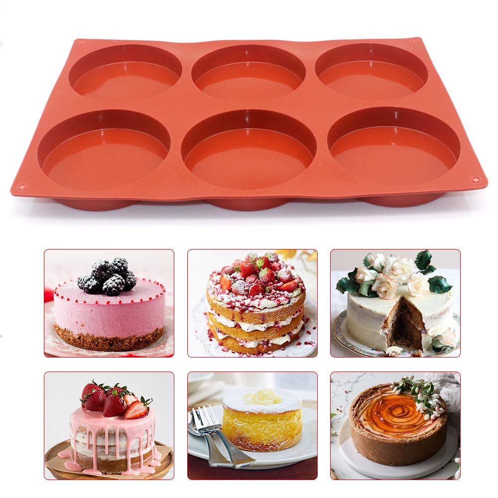 6-Cavity Large Cake Molds Silicone Round Disc Resin Coaster Mold Non-Stick Baking Molds, Mousse Cake Pan, French Dessert, Candy,