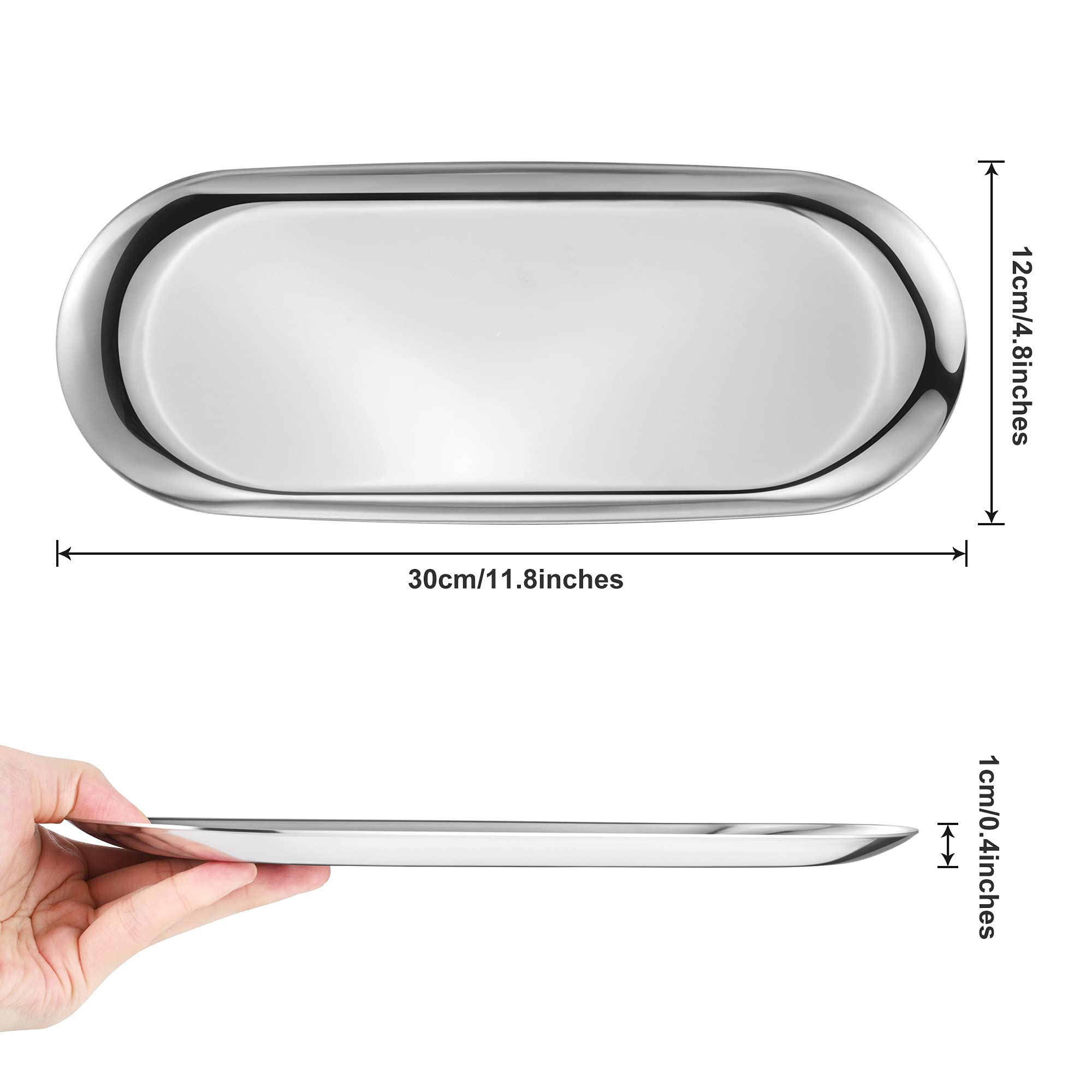 2 Pack Silver Oval Vanity Tray, Stainless Steel Jewelry Tray, Bathroom Tray, Makeup Cosmetic Trays,Towel Napkin Tray,Storage Org