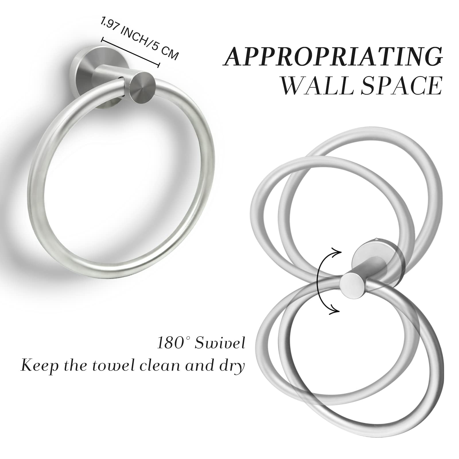 Brushed Nickel Hand Towel Ring Hand Towel Holder for Bathroom Wall Mounted Bathroom Towel Holder Bathroom Towel-Racks Bathroom Hardware Simple Round Towel Hanger SUS 304 Stainless Steel