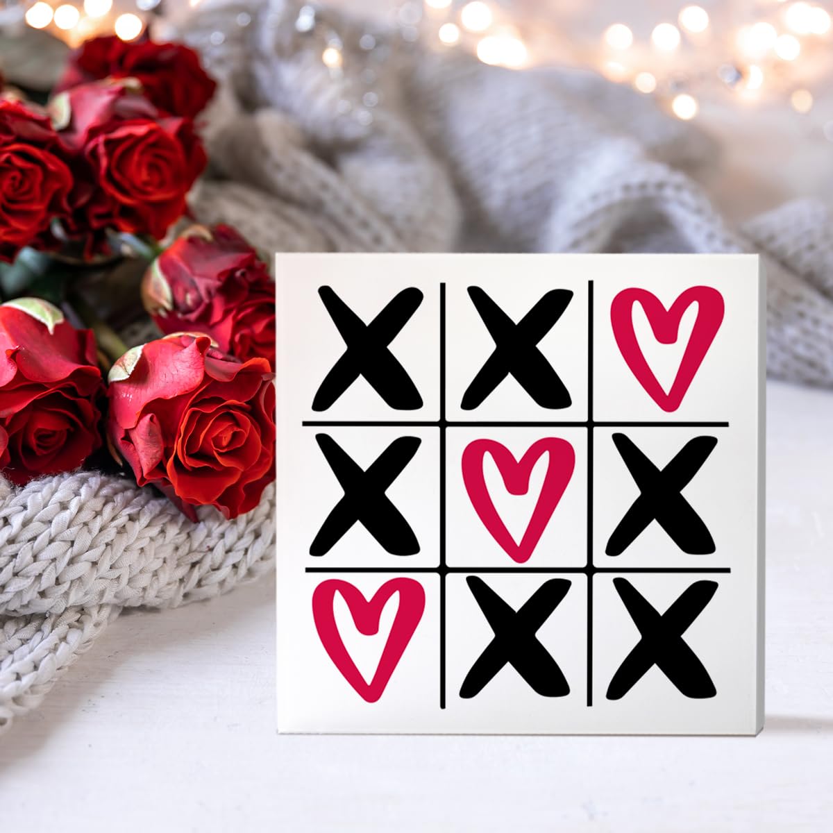 Valentine's Day Decorations Wooden Sign, Romantic Desk Tabletop Decor, Love Gifts for Her Him Boyfriend Girlfriend Wife Husband