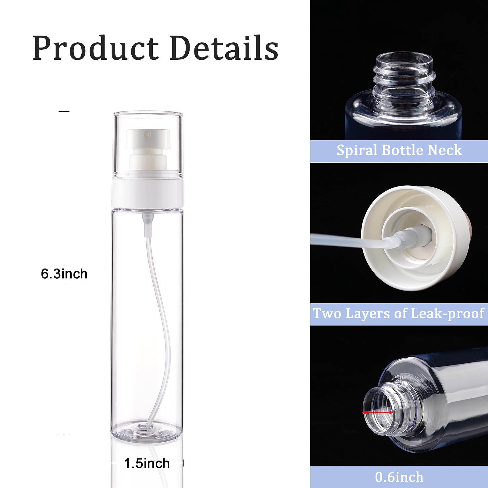 Cosywell Fine Mist Spray Bottles Tsa Approved 3.4Oz/100Ml 3 Pack Leak Proof Travel Size Bottles Refillable Plastic Hair Spray Bo