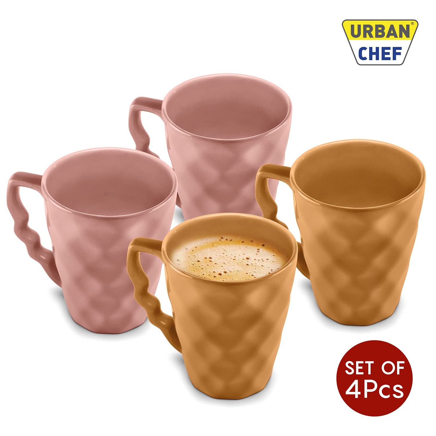 URBAN CHEF PRISM Ceramic Handcrafted Shine PEACH & MUSTURD - Microwave Safe Coffee / Milk Mug with Handle Ideal Best For Self Us