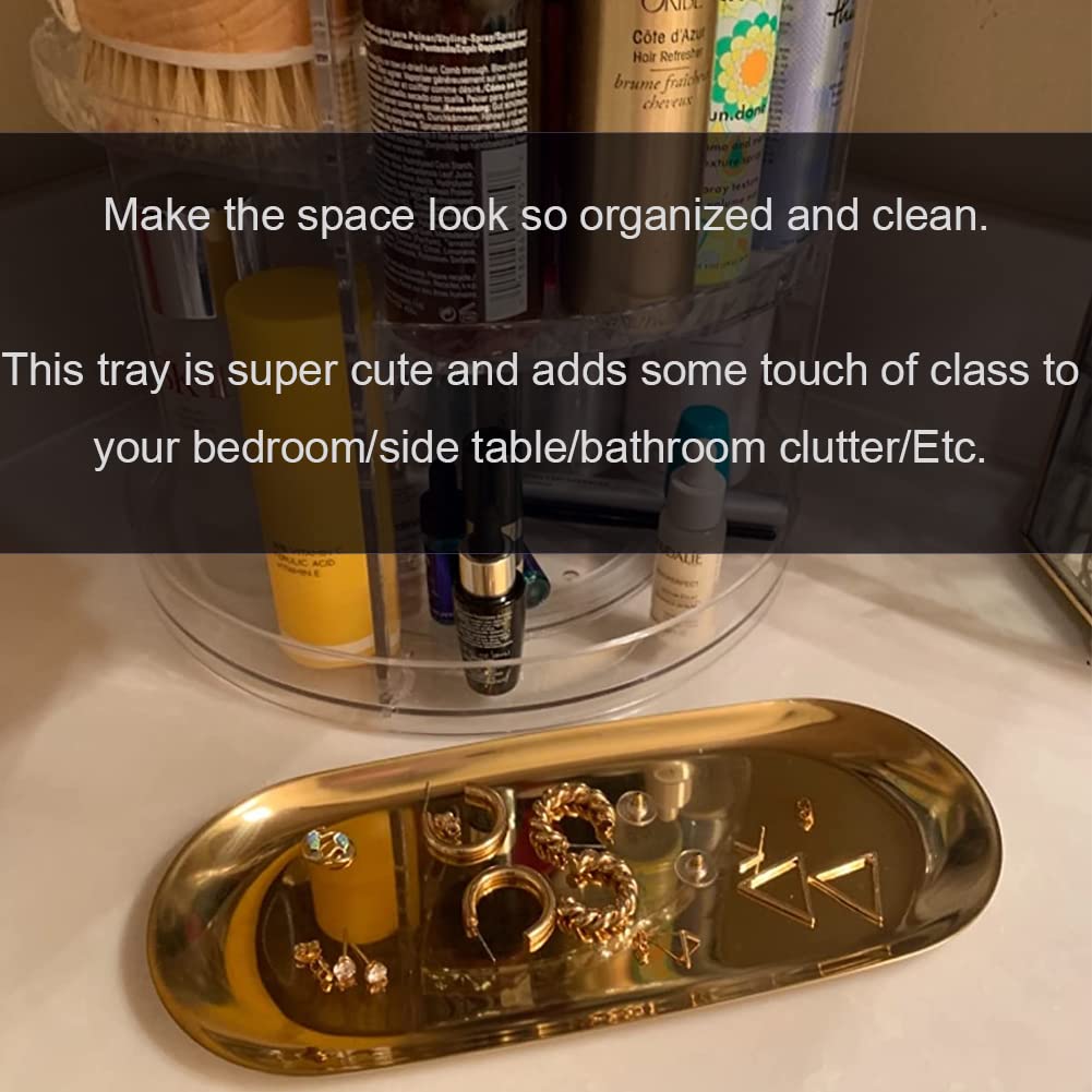 Stainless Steel Decorative Tray, Set Of 2, 9 Inch Long, Jewelry Dish Cosmetics Organizer Bathroom Clutter Serving Platter Small