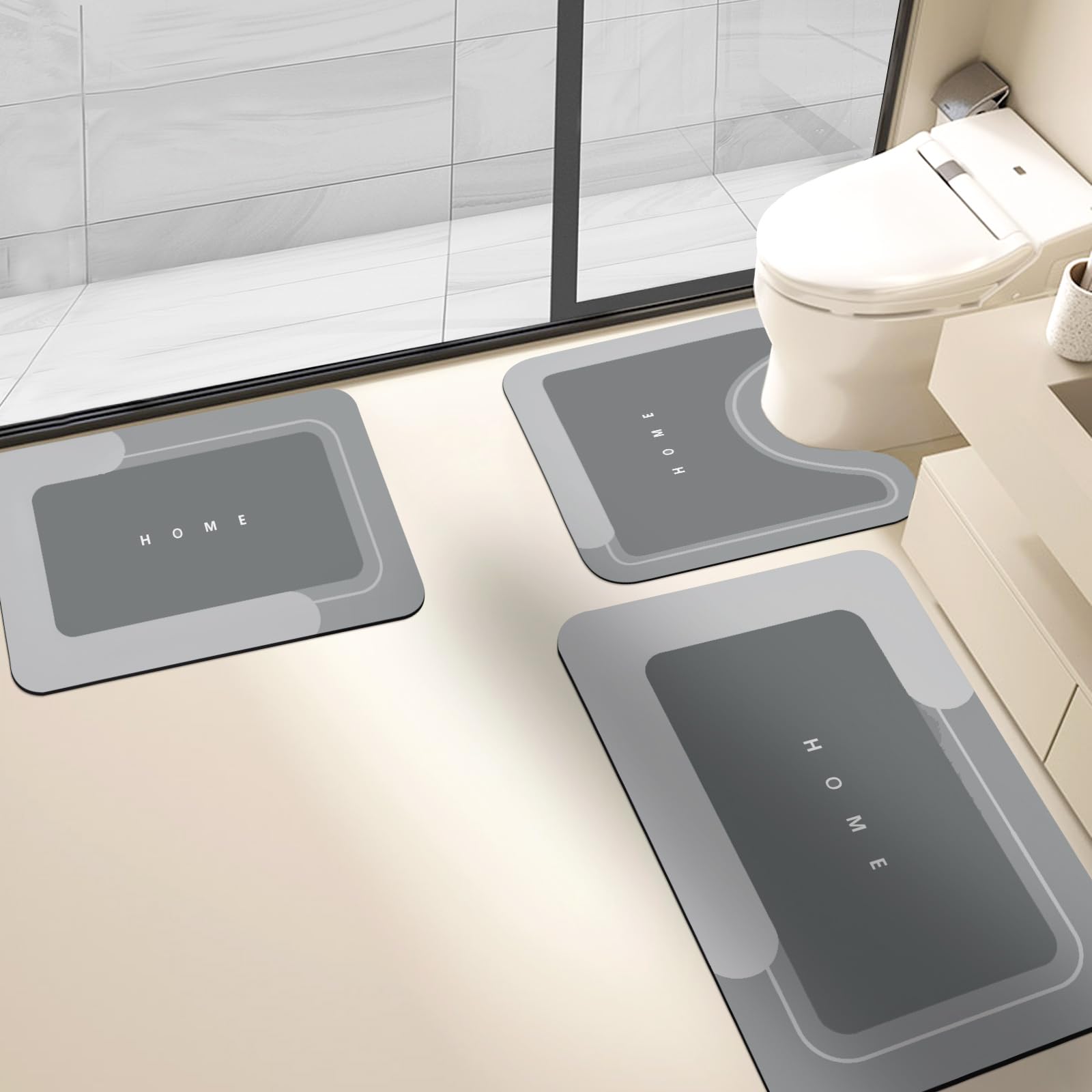 Housego 3Pcs Absorbent Bath Mat Magic Rug Sets, Quick Drying Bath Mat Non-Slip Floor Rug Rubber Backed For Bathroom Kitchen Show