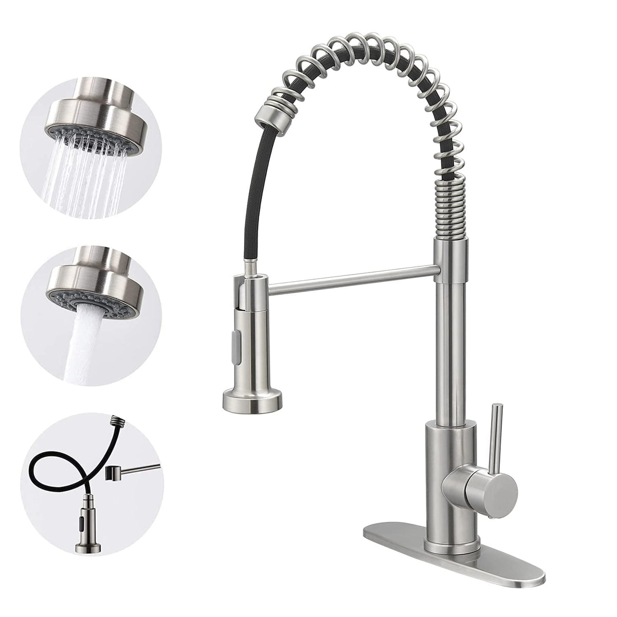 Voton Kitchen Faucets With Pull Out Sprayer Commercial Spring Kitchen Sink Faucet Brushed Nickel Single Handle Kitchen Faucets W