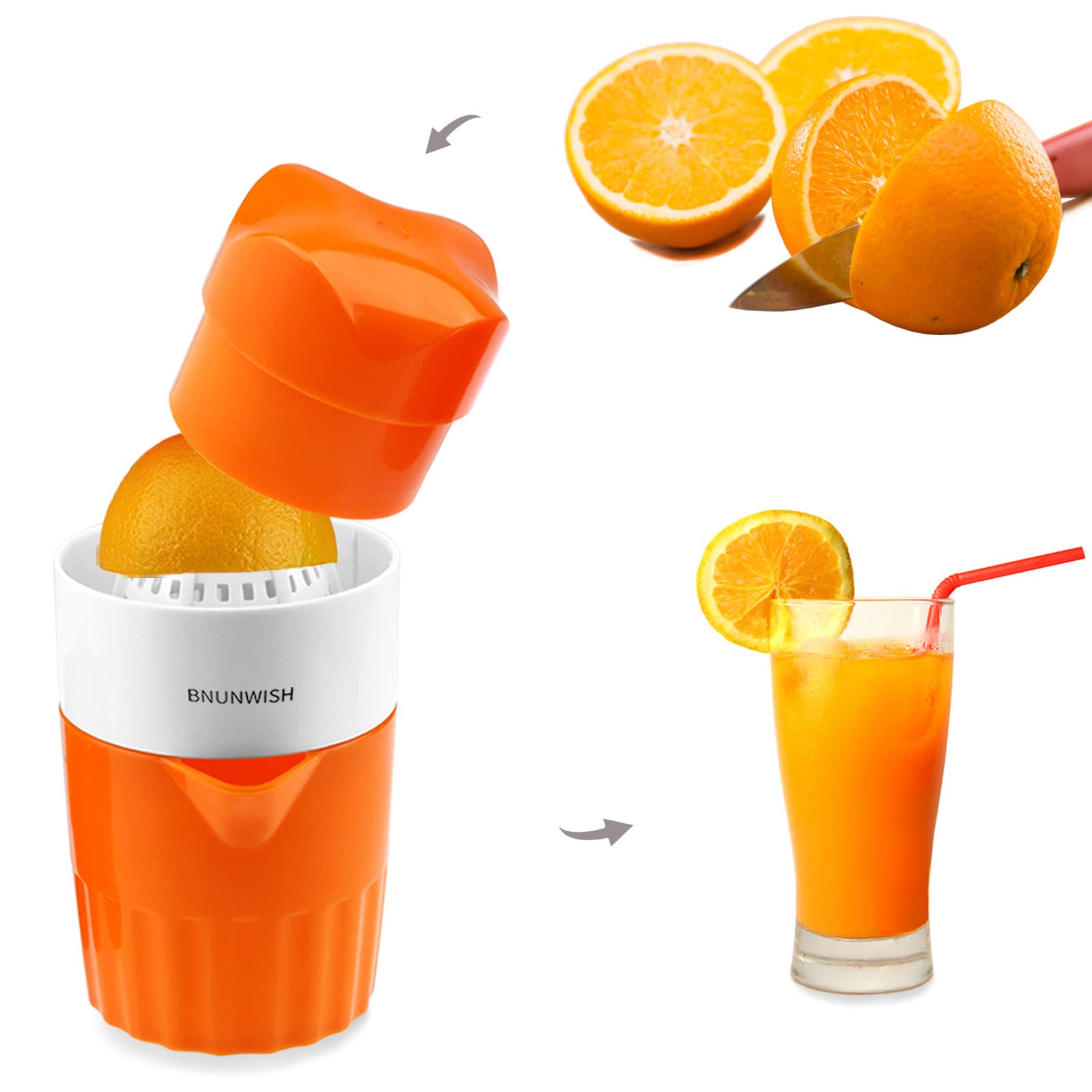 Hand Juicer Citrus Orange Squeezer Manual Lid Rotation Press Reamer For Lemon Lime Grapefruit With Strainer And Container, 2 Cup