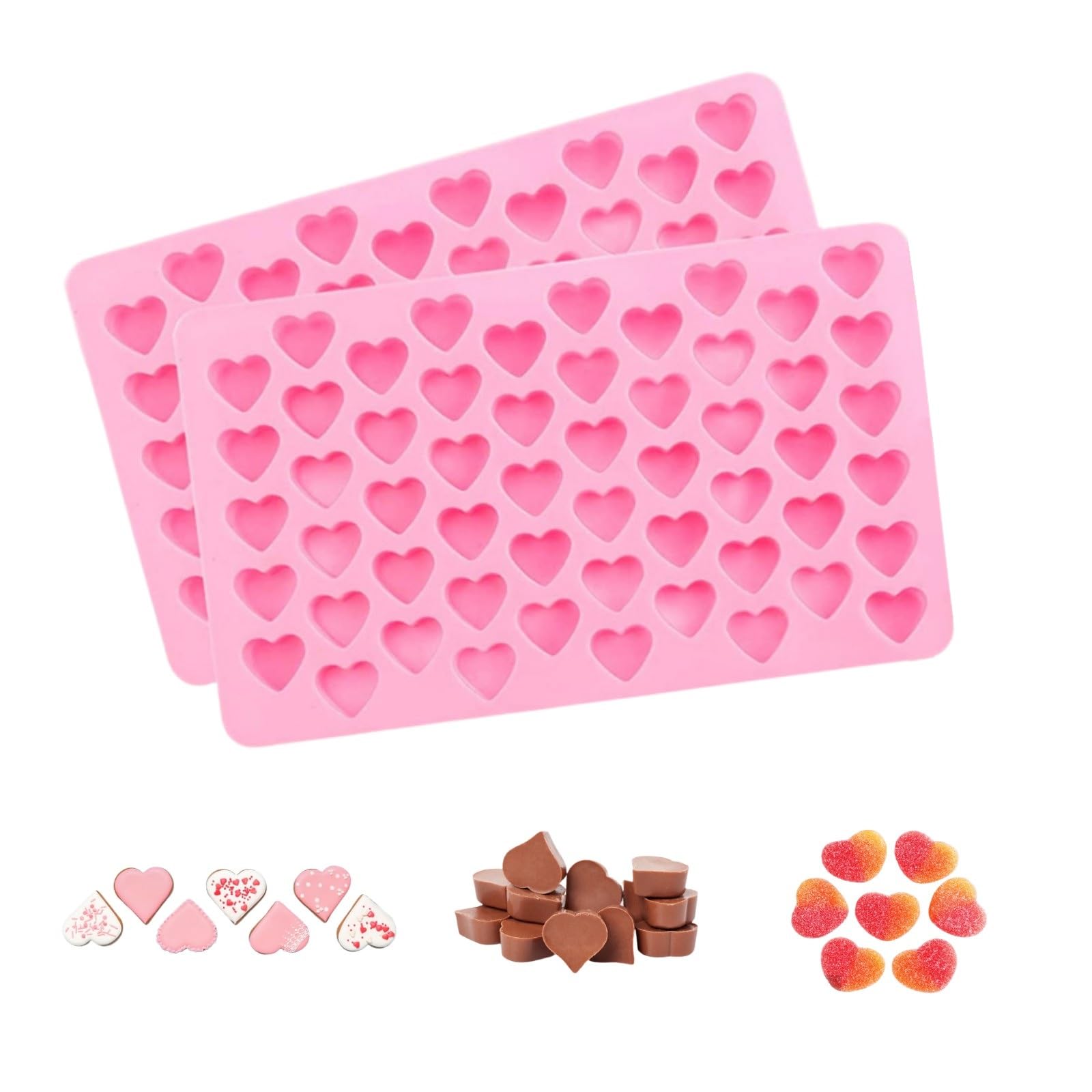 2 Pack Heart Silicone Molds Non-Stick Food Grade Silicone Molds Baking Mold Reusable Candy Mold,Used For Jelly, Homemade Treats,