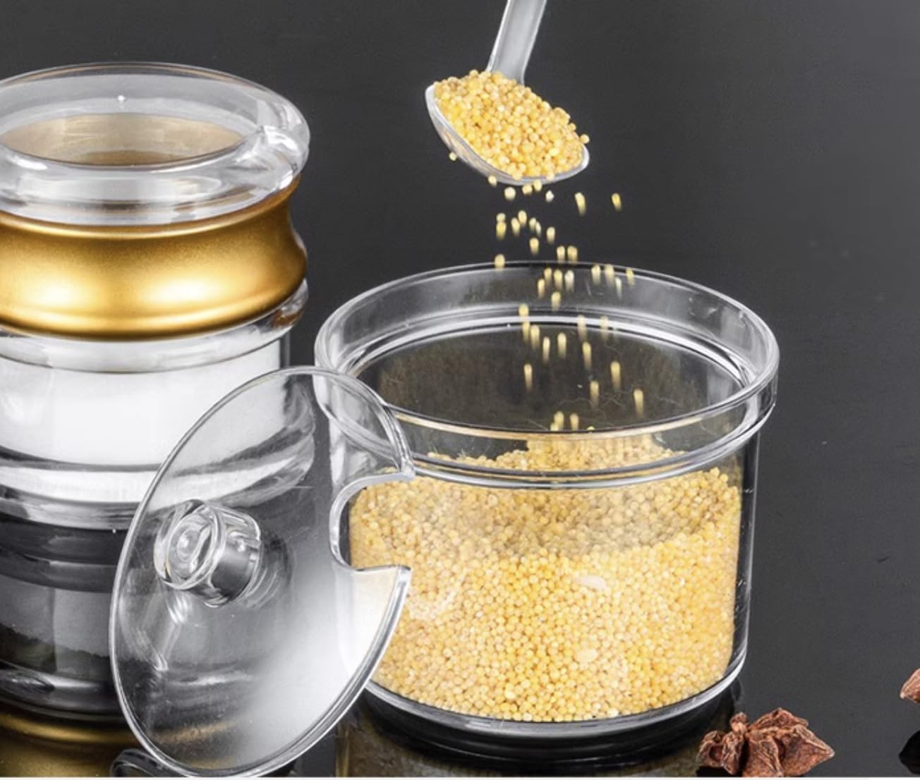 Mozacona Clean Acrylic Sugar Bowl Spice Jar Spice Storage Pot With Lid And Spoon