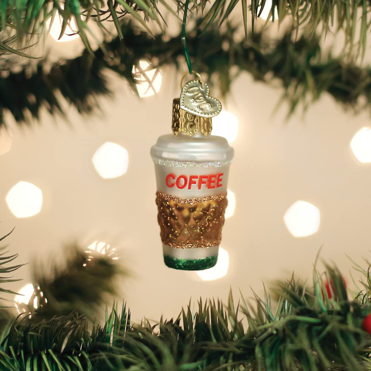 Old World Christmas Mini Coffee to Go Glass Blown Ornament for Christmas Tree, Handcrafted Holiday Decoration, Beverage Collecti