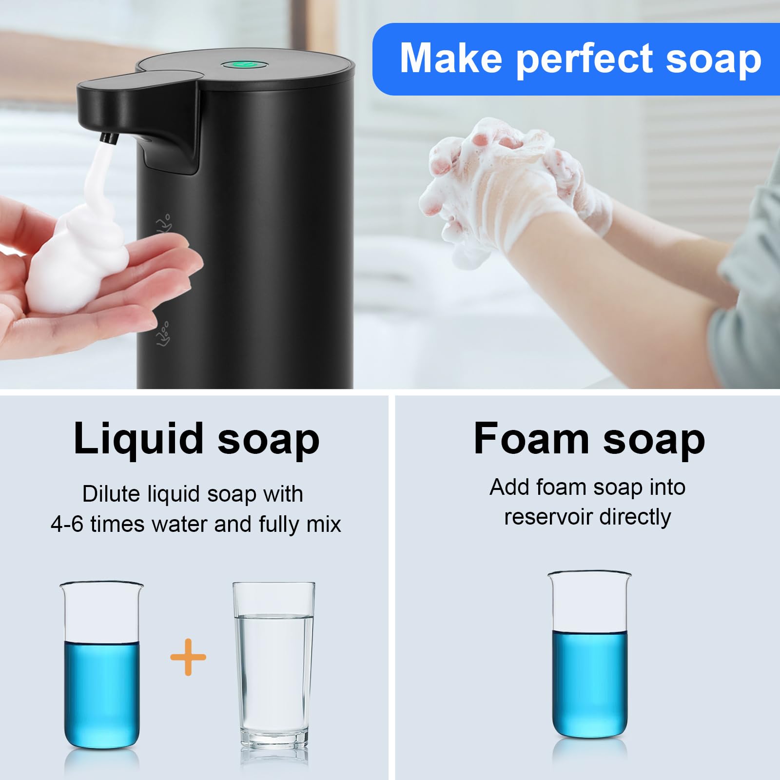Soap Dispenser, Stainless Steel Touchless Soap Dispenser Laopao Rechargeable Automatic Foaming Soap Dispenser For Bathroom 9Oz F