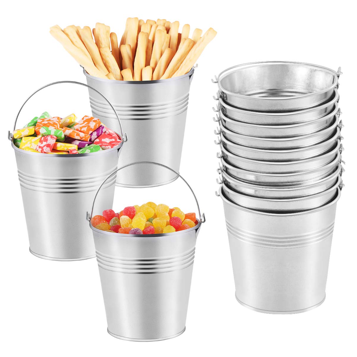 Toyvian Metal Buckets Mini Tinplate Bucket,4 Inch Metallic Pails with Handle for Party Favors, Candy, Votive Candles, Trinkets, 