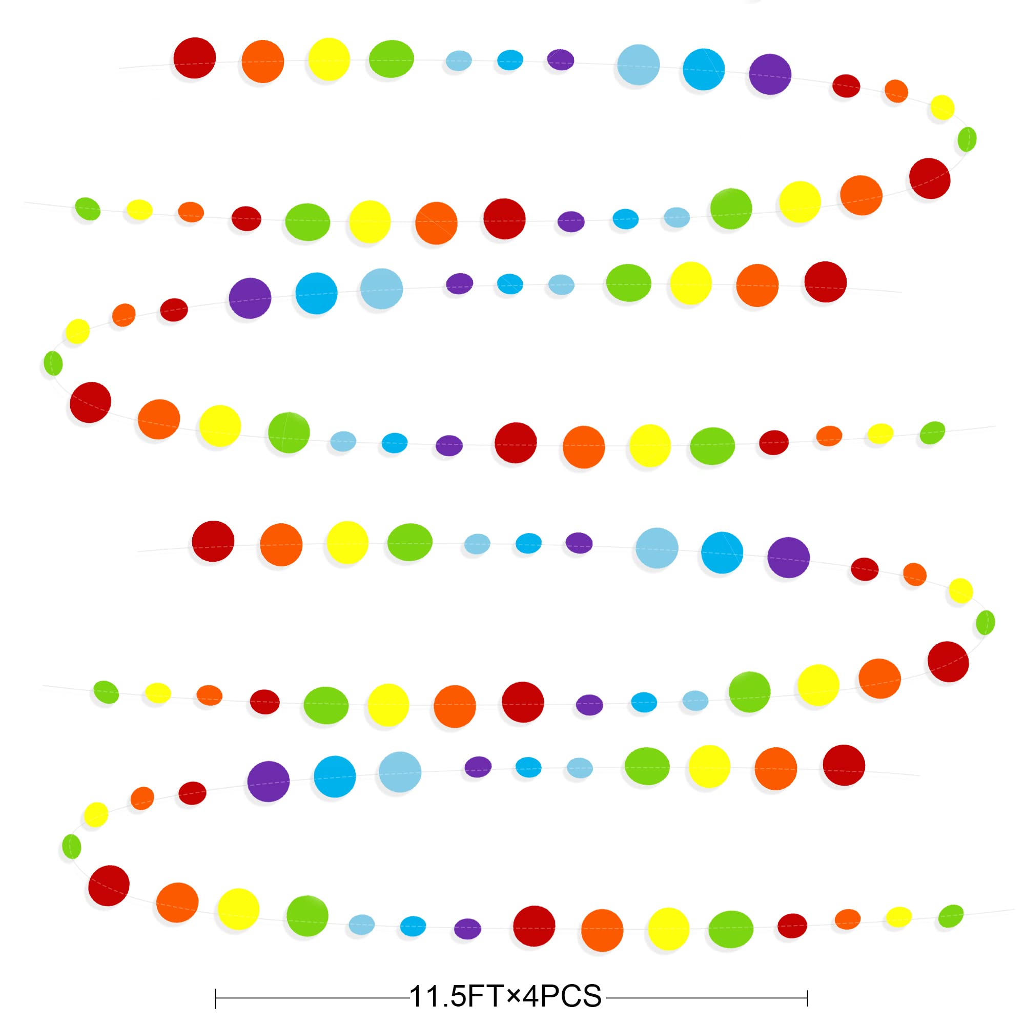 46Ft Rainbow Garland Colorful Circle Dots Hanging Paper Streamer Backdrop Multi Color Polka Dot Banner For Birthday Bachelorette