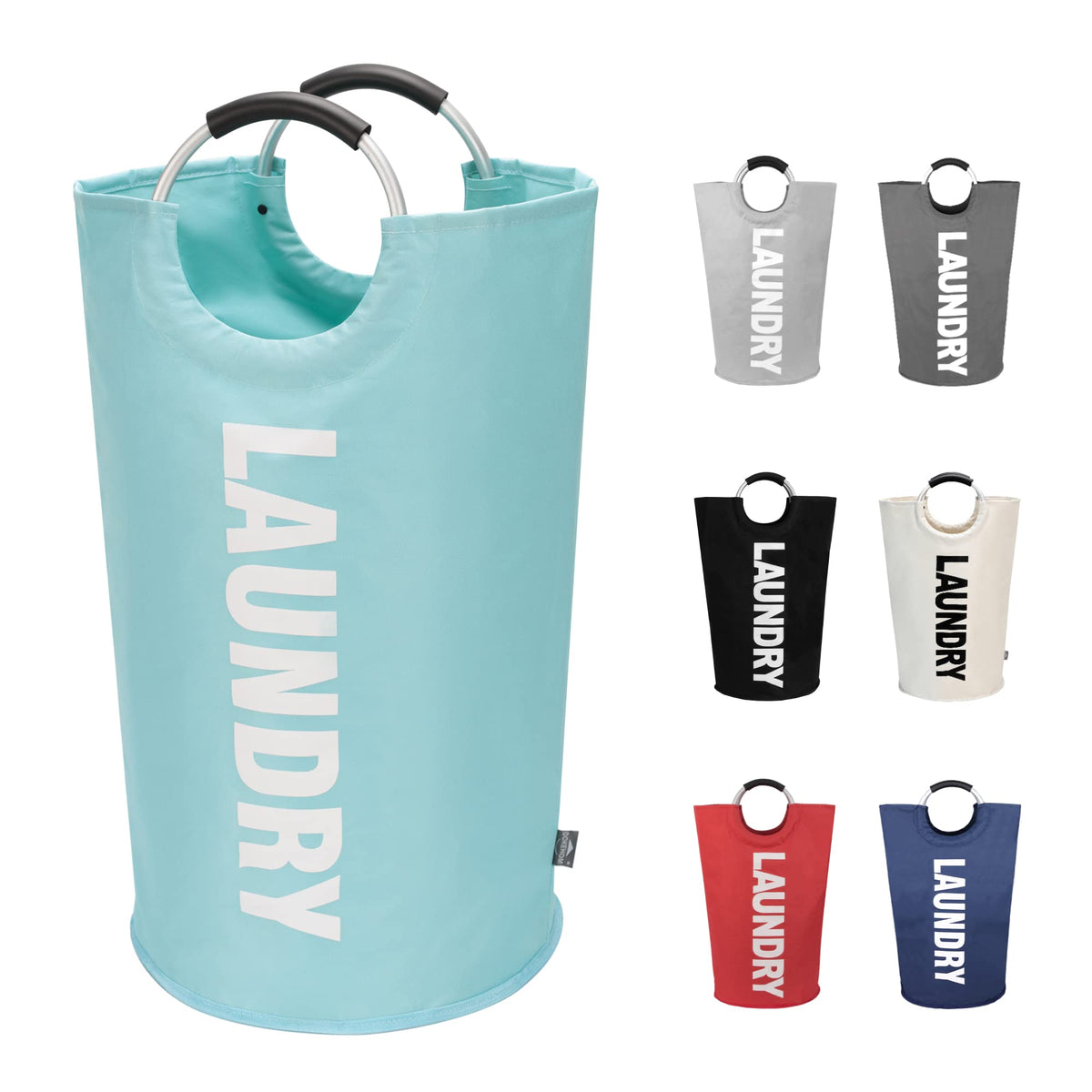 Dokehom 90L Large Laundry Basket, Collapsible Laundry Bag, Freestanding Tall Clothes Hamper, Foldable Washing Bin (Light Blue)