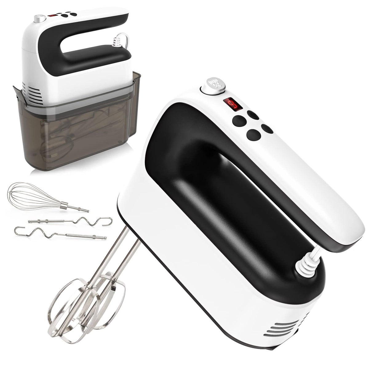 Yomelo 9-Speed Digital Hand Mixer Electric, 400W Powerful Dc Motor, Baking Mixer Handheld With Snap-On Storage Case, Touch Butto