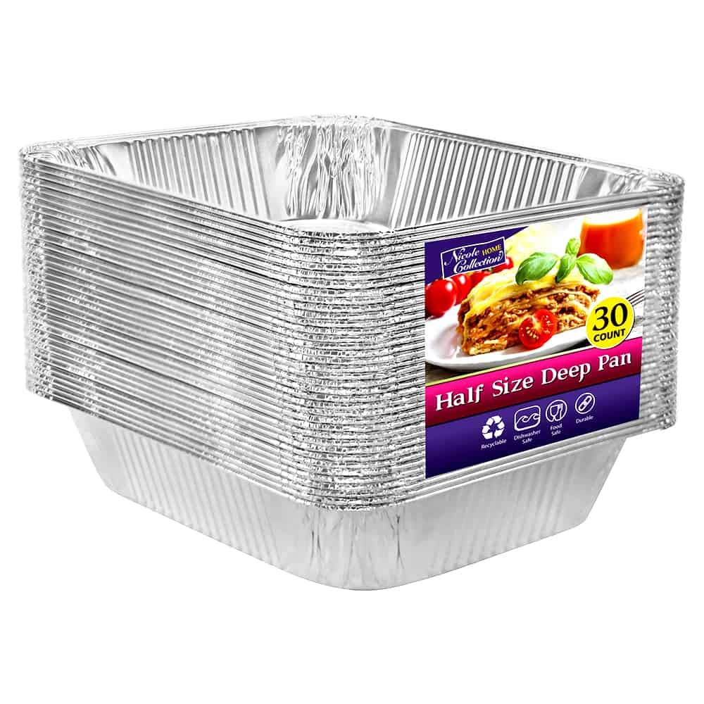 Aluminum Pans Half Size, 9X13, Extra Heavy Duty Disposable Foil Pans For Baking (30 Pack) Roasting & Chafing, Deep Tin Foil Bake