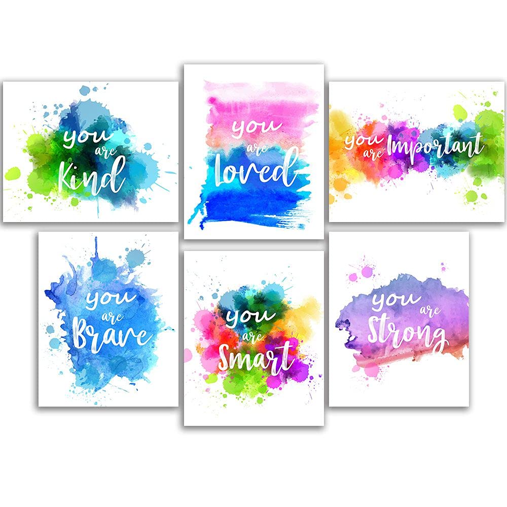 Watercolor Inspirational Quotes Home Art Decor, You Are Smart You Are Kind You Are Important, Colorful Abstract Paint Splats Pos