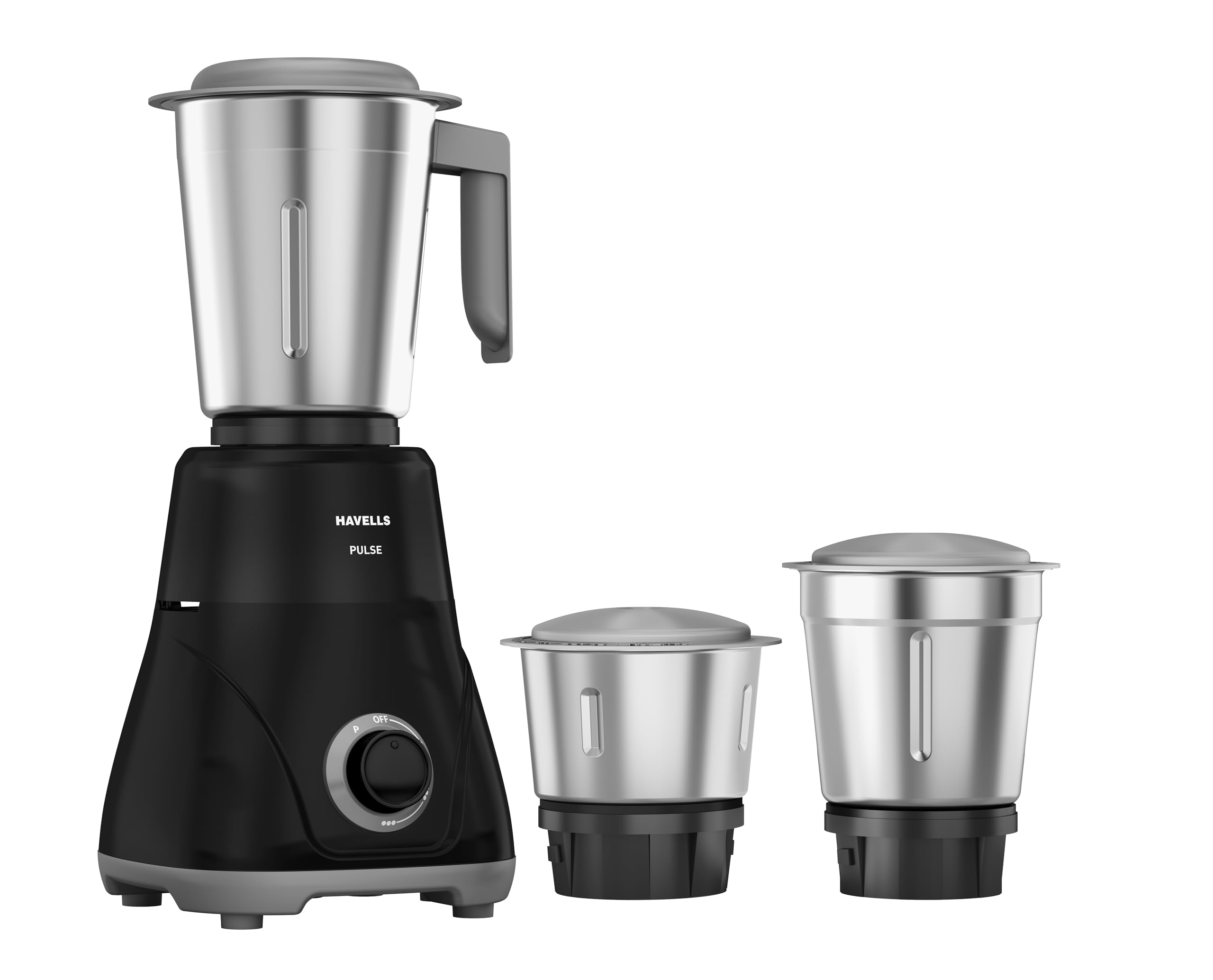 Havells Pulse 500 Watt Mixer Grinder|3 Stainless Steel Leak-Resistant Jars (400Ml, 800Ml, 1.2L)|3 Speed Control|Heavy-Duty Abs B