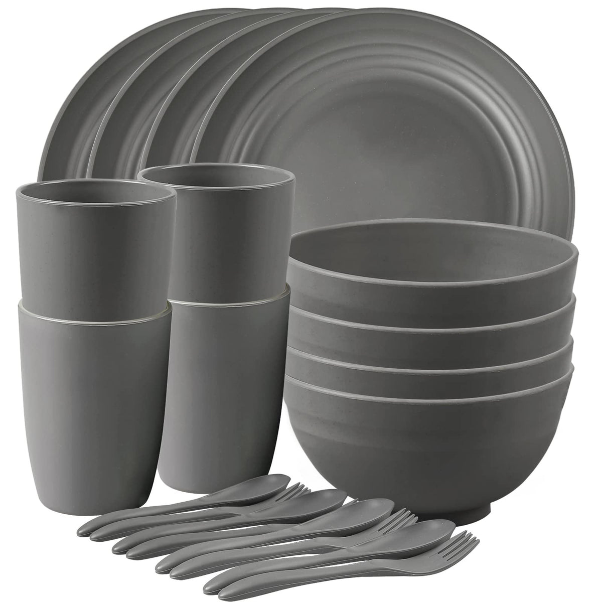 Shopwithgreen Wheat Straw Dinnerware Sets for 4, 20 PCS Unbreakable Plates and Bowls Sets, Reusable Dinner Dishes Set, Bowls, Cu