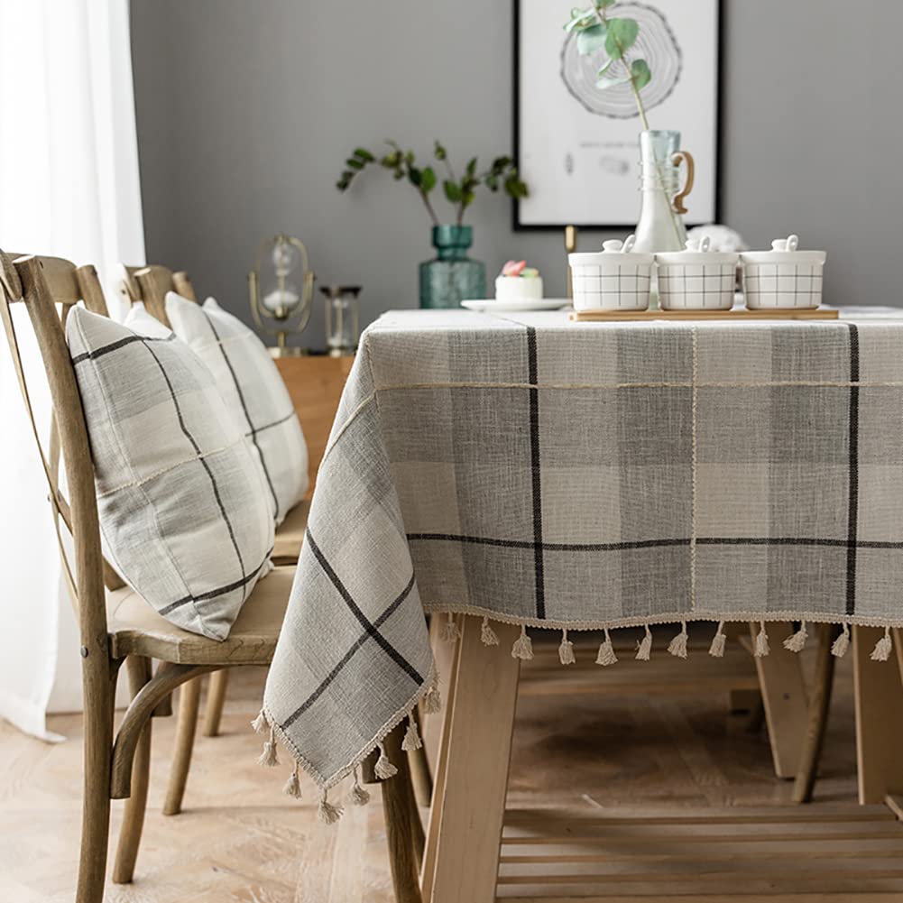 Neelvin Rustic Rectangle Burlap Thick Tablecloth Cotton Linen Table Linens Tablecloths Waterproof Wrinkle Free Table Cover For K