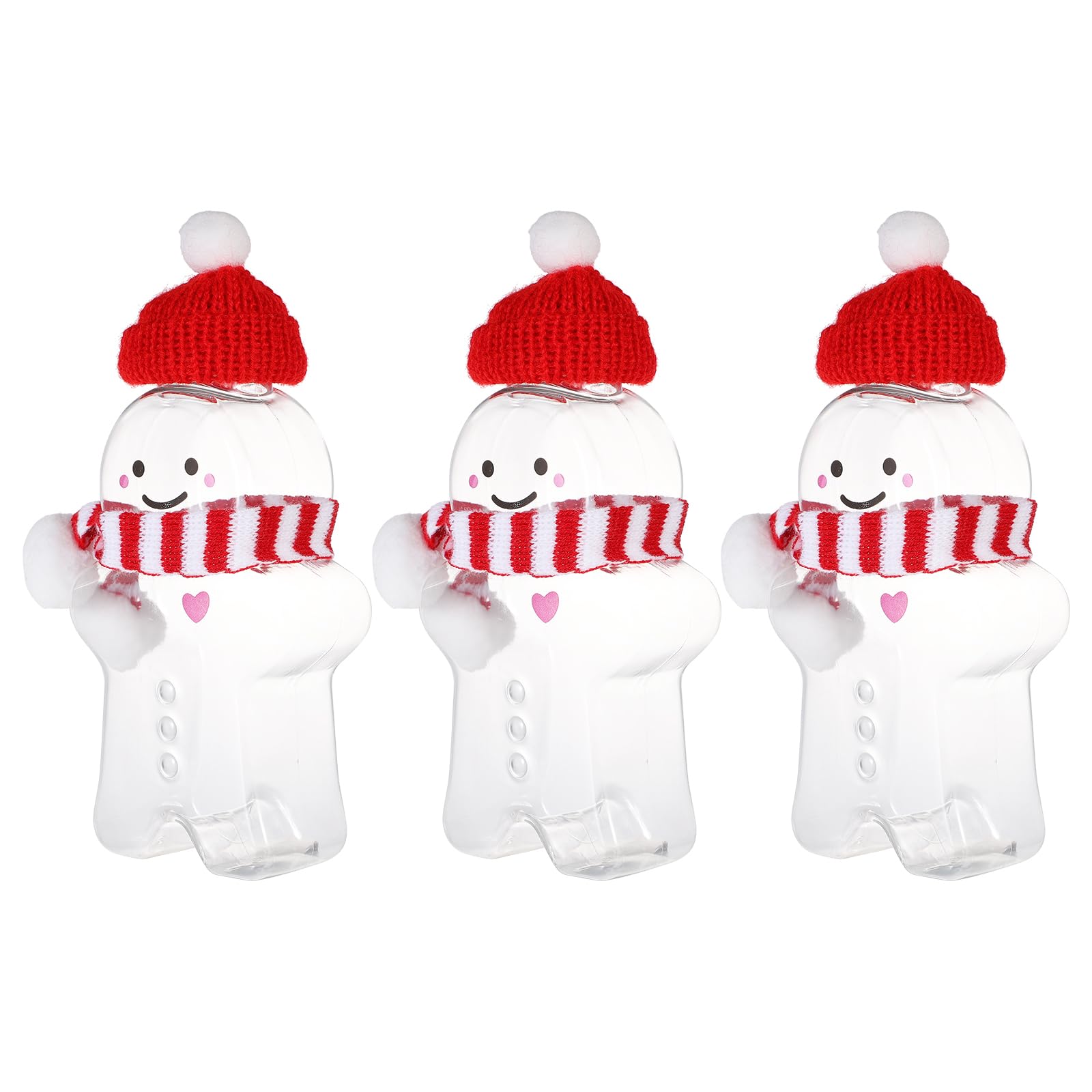 Kisangel 3 Sets Christmas Gingerbread Man Water Bottles Reusable Plastic Juice Bottles with Caps Empty Bottles for Drinks 350ml