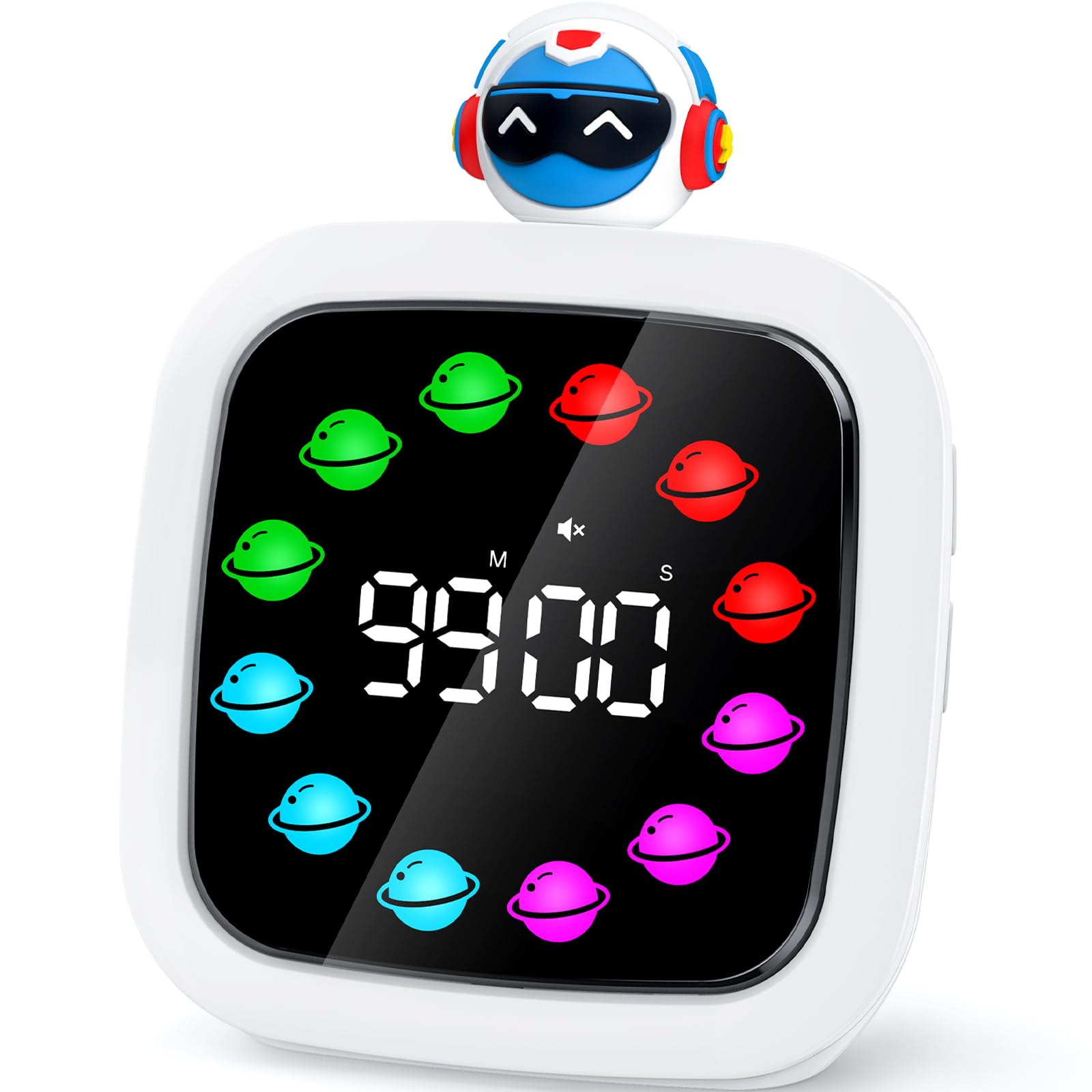 Yunbaoit Digital Visual Timer for Kids, Rechargeable 99-Minute Silent Countdown Timer with 19 Ringtones, 9 Optional DIY Color Pl