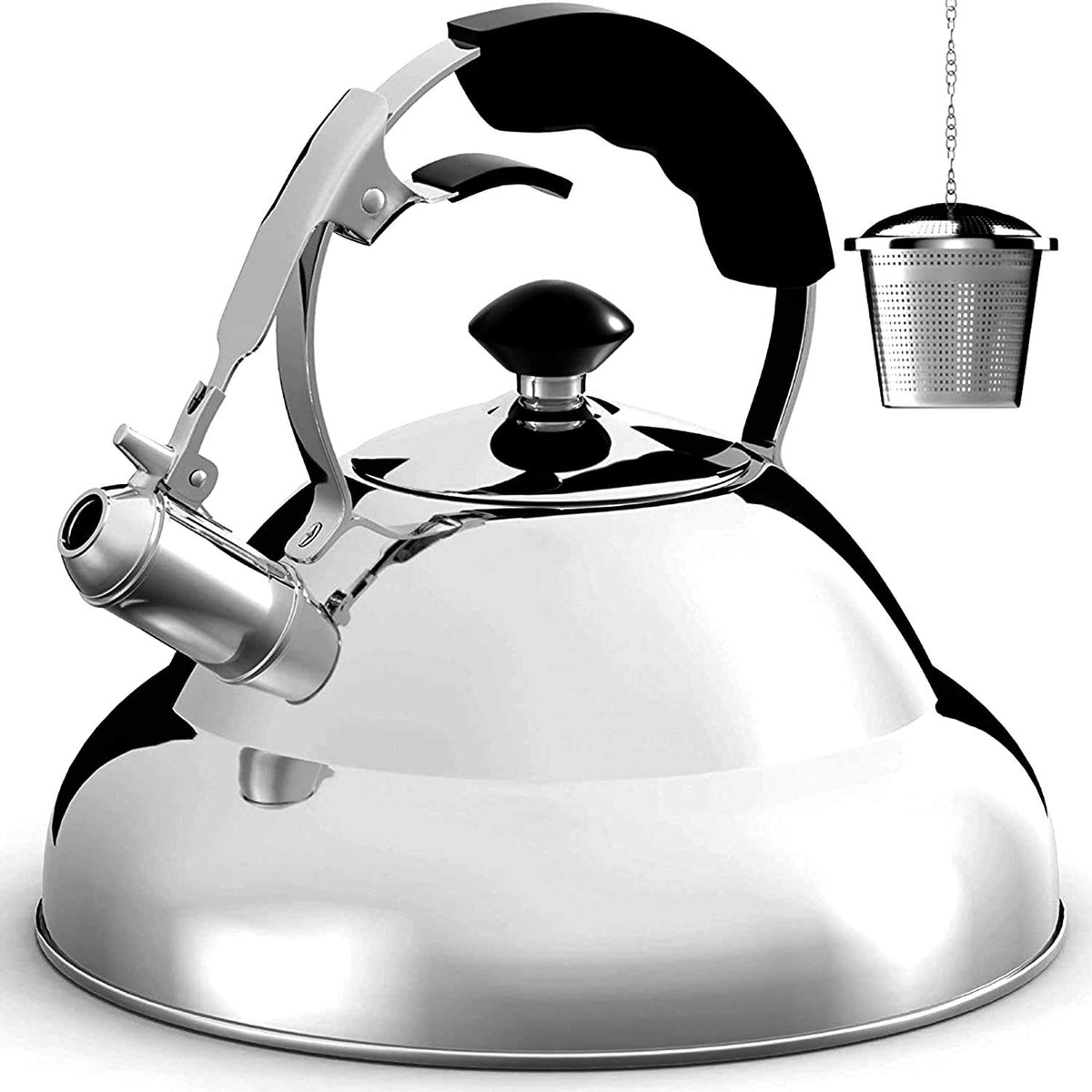 Willow & Everett Whistling Tea Kettle For Stove Top - 2.75 Quart Tea Pots For Stove Top W/Stainless Steel, Mirror Finish & Strai