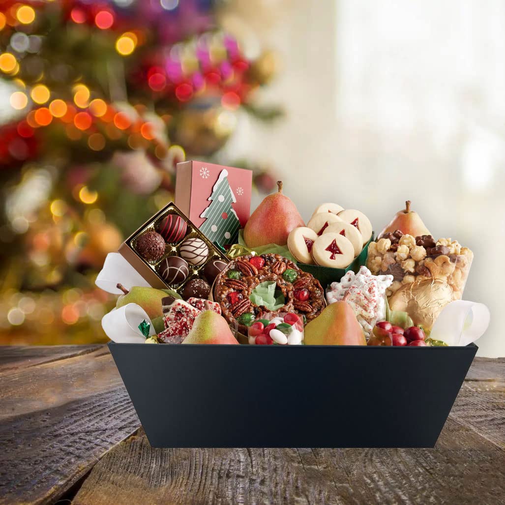 Baskets For Gifts Empty, 5 Pk Black Empty Gift Baskets To Fill, Sturdy Cardboard Tray With Handles, Large Gift Baskets Empty Bul