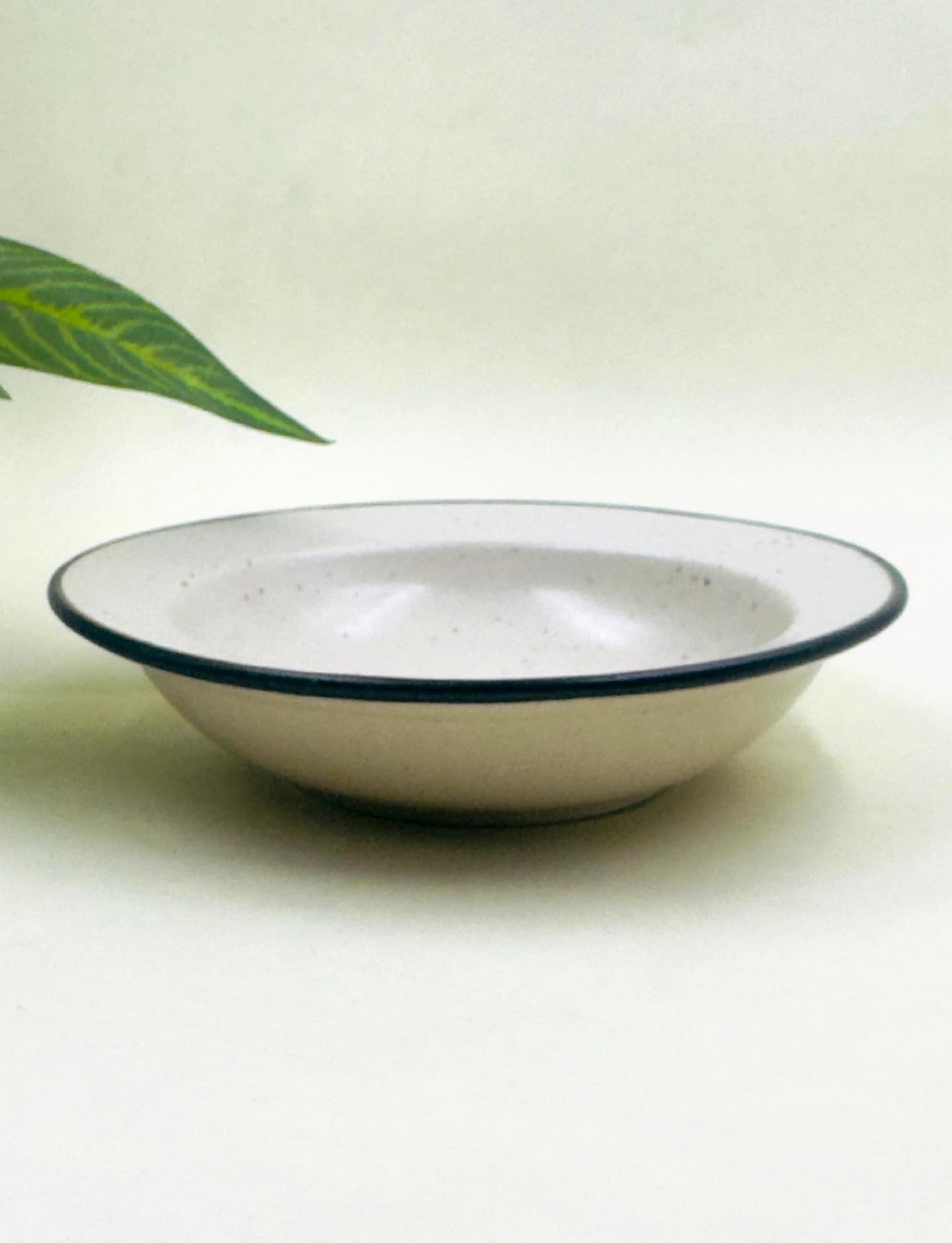 Lupaava Ceramic Pasta Plate | Soup Plate | Snack Plate | Size 7 Inch | Microwave Safe, Oven Safe (1, Black Border)