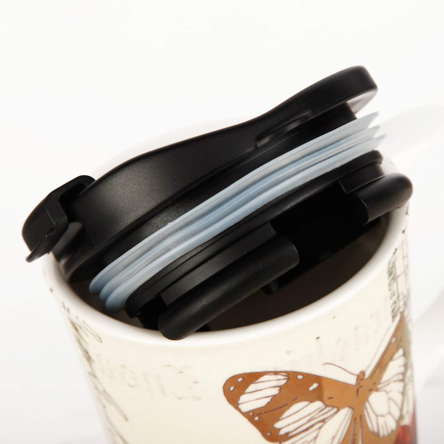 Topadorn 17 Oz Ceramic Mug Travel Cup With Handle And Gift Box Red Flower And Butterfly