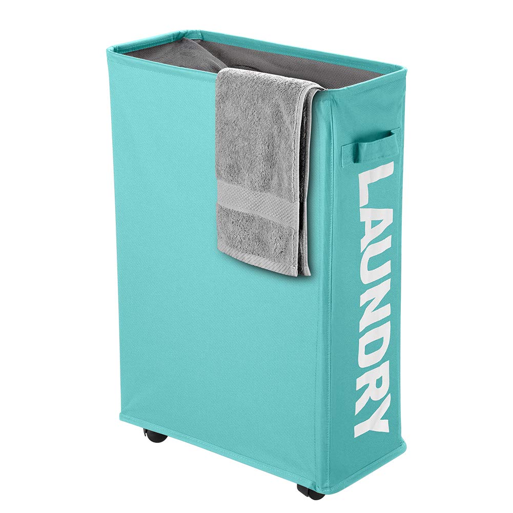 Ihomagic Slim Rolling Laundry Basket With Wheel, Rectangle Storage Hamper - Thin Laundry Basket Corner Fittable Laundry Bin Flex