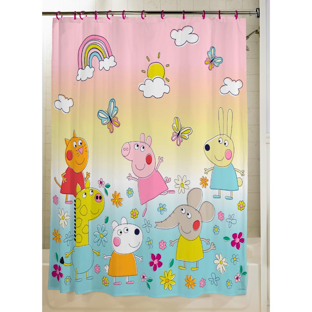 Franco Peppa Pig 13 Piece Shower Curtain And Ring Set, (100% Officially Licensed Product)