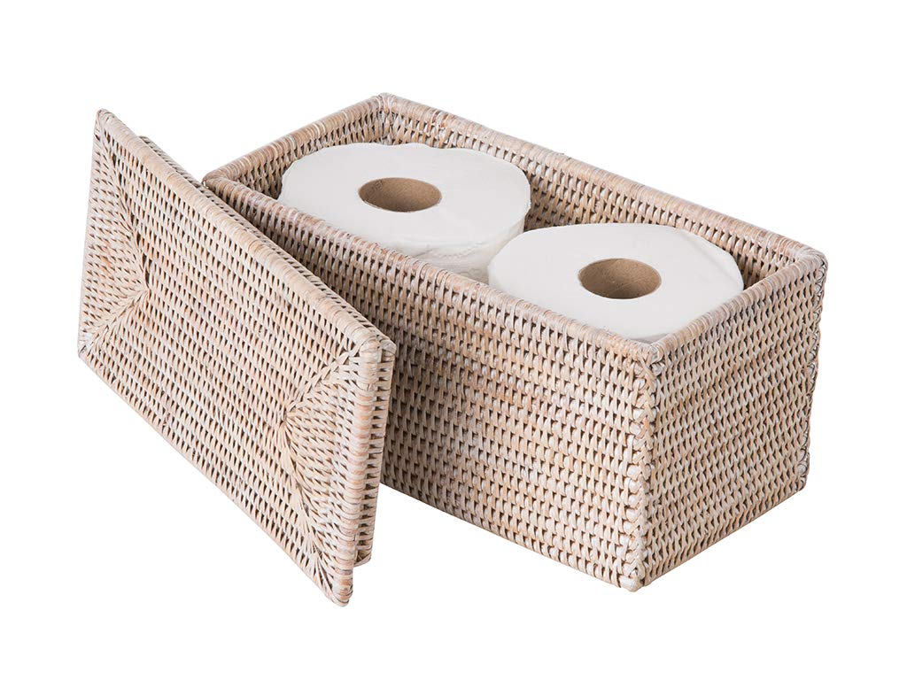 Kouboo La Jolla Rectangular Rattan Box, White-Wash Toilet Roll Storage Basket (1030101)