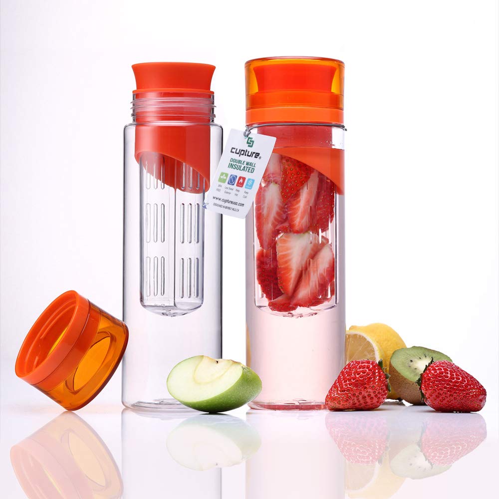 Cupture 2Pack Fruit Infuser Water Bottle Made of Unbreakable Eastman Tritan, 24 oz