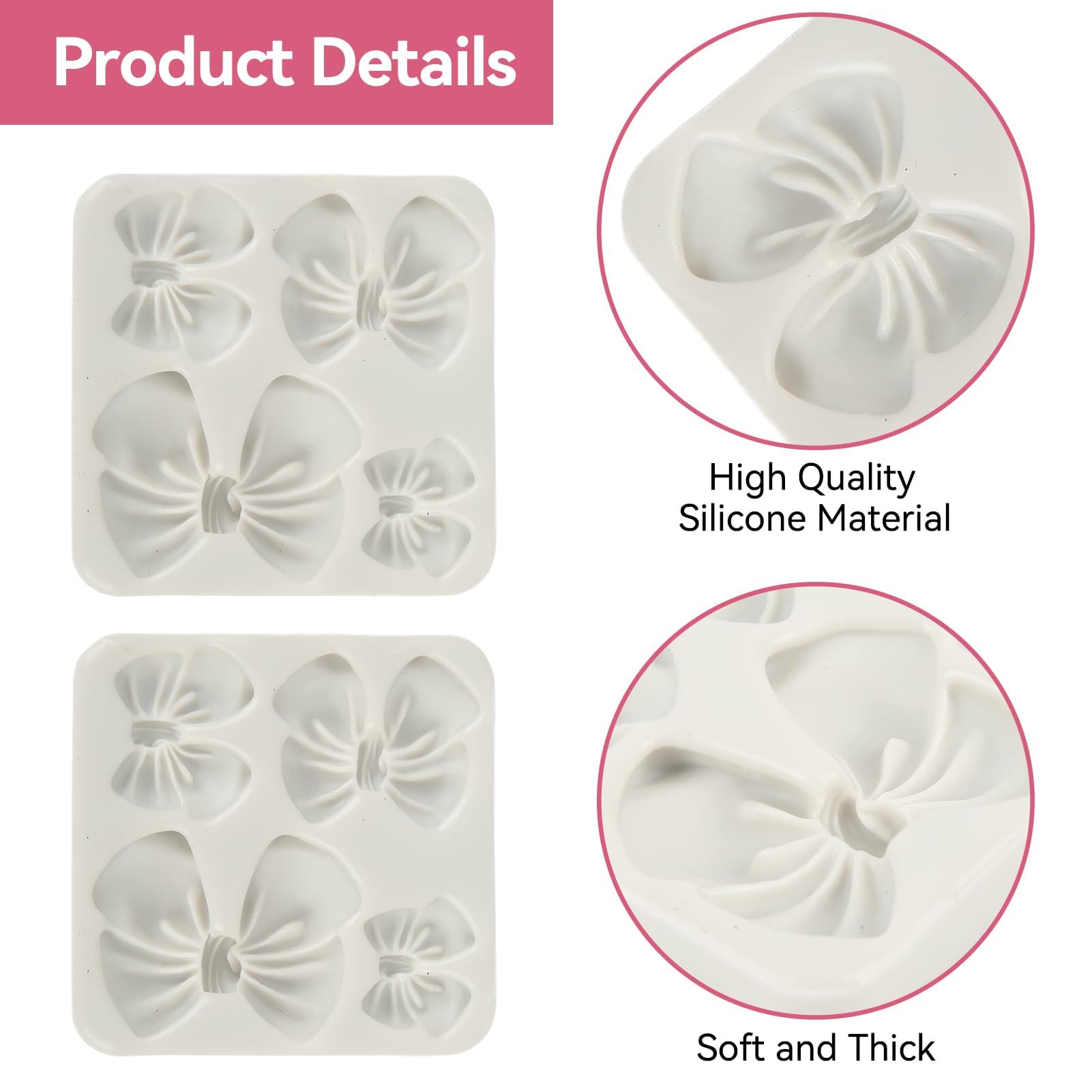 Fondant Bow Molds, 2 Pcs Mini Bow Silicone Fondant Molds Bow Molds For Chocolate Cartoon Bow Silicone Mold For Cupcake Cake Cand