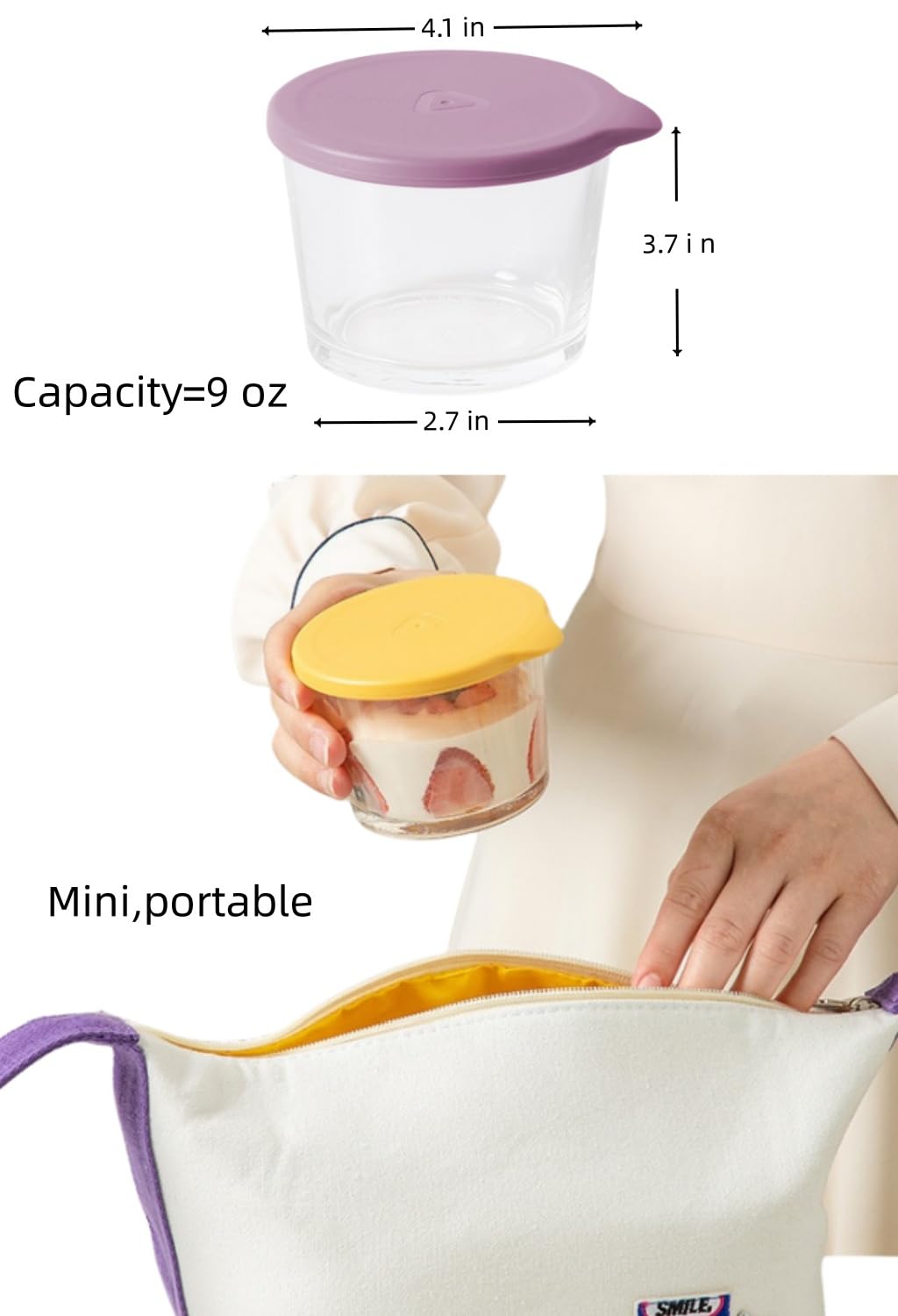 4 Pack 9 Oz Glass Jars With Lids Small Food Storage Containers,Leakproof Mini Glass Container For Food Portion,Overnight Oats,Pi