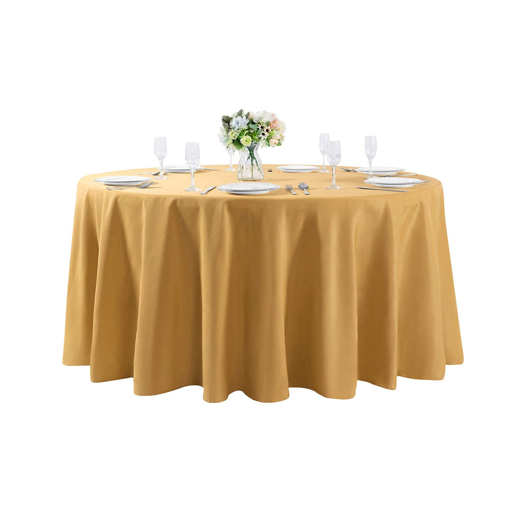 132 Inch Round Tablecloth Washable Polyester Table Cloth Decorative Table Cover For Wedding Party Dining Banquet(132 Inch,Gold)