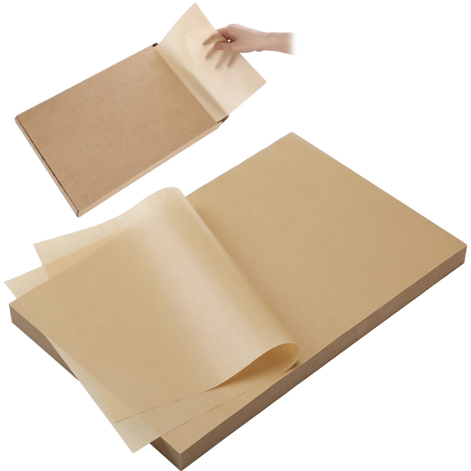 Dunzoom 600 Pcs Natural Unbleached Parchment Paper 14.75 x 9.5 Inches Precut Nonstick Disposable Cookie Sheets Tray Pan Sheet L