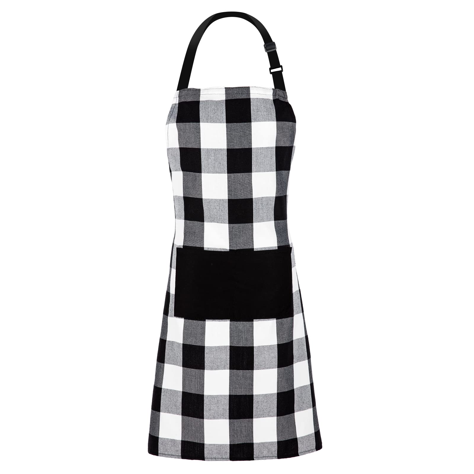 Jubatus 1 Pack Buffalo Check Apron With 2 Pockets Adjustable Bib Chef Kitchen Aprons For Men And Women, Black & White