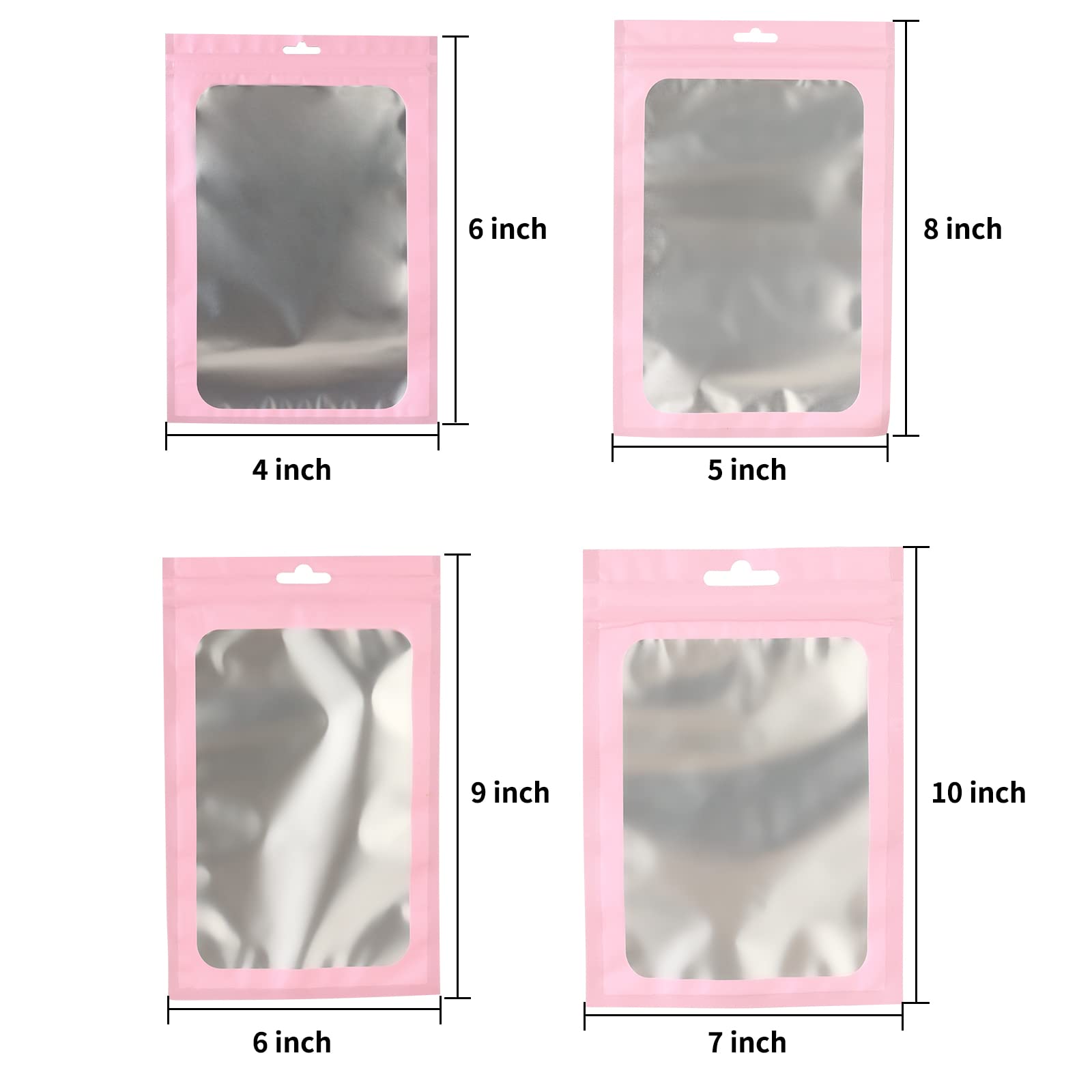 120 PCS 7x10 Smell Proof Mylar Bags for Food Storage Resealable Large Mylar Bags for Kitchen Organization with Clear Window pink Ziplock Packaging Bag for Candy Cookies and Small Jewelry