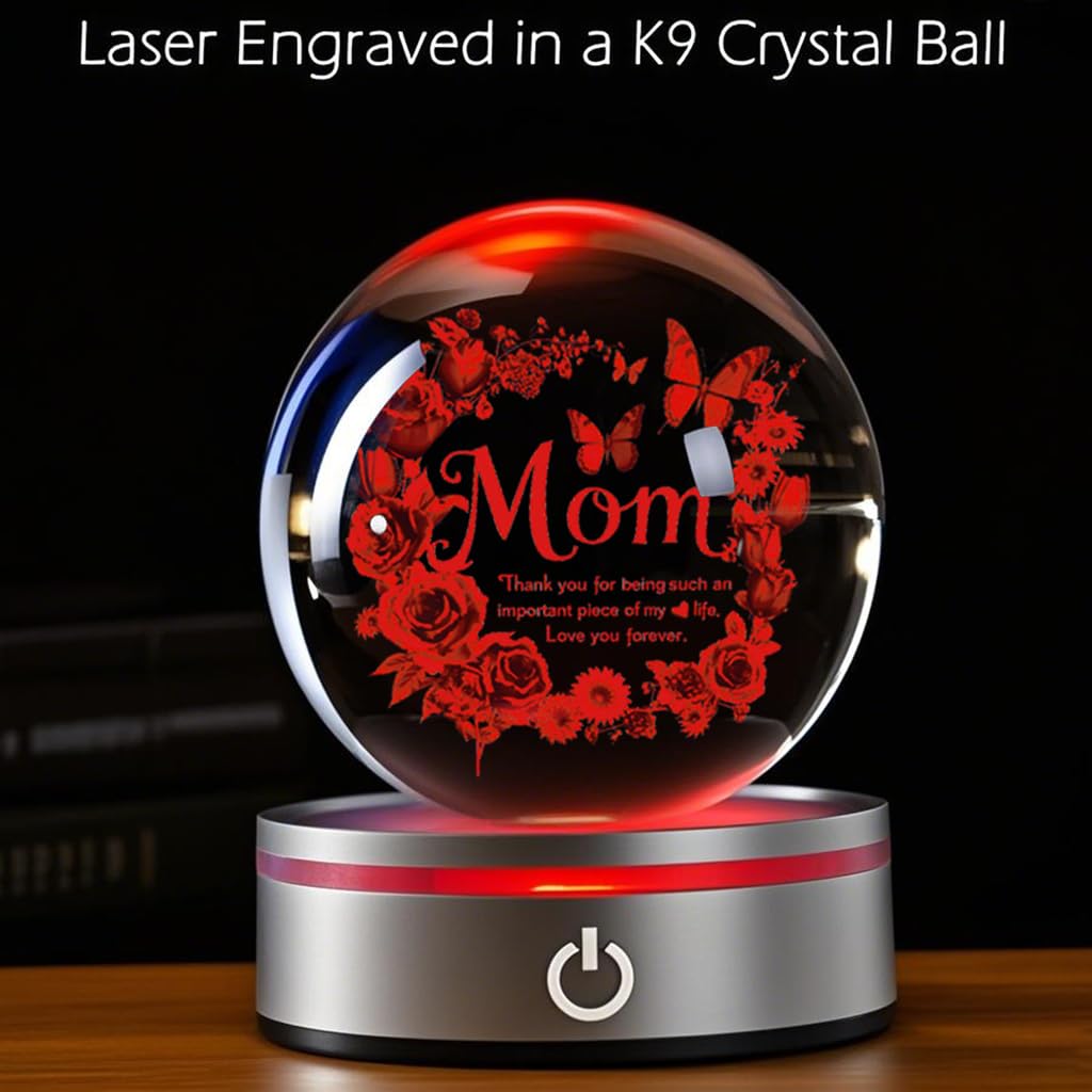 YouerCrystal Mom 3D Crystal Ball Gifts for Mum Birthday Gift from Son, Daughter - Fun Christmas, Mothers Day, Retirement Gift Du