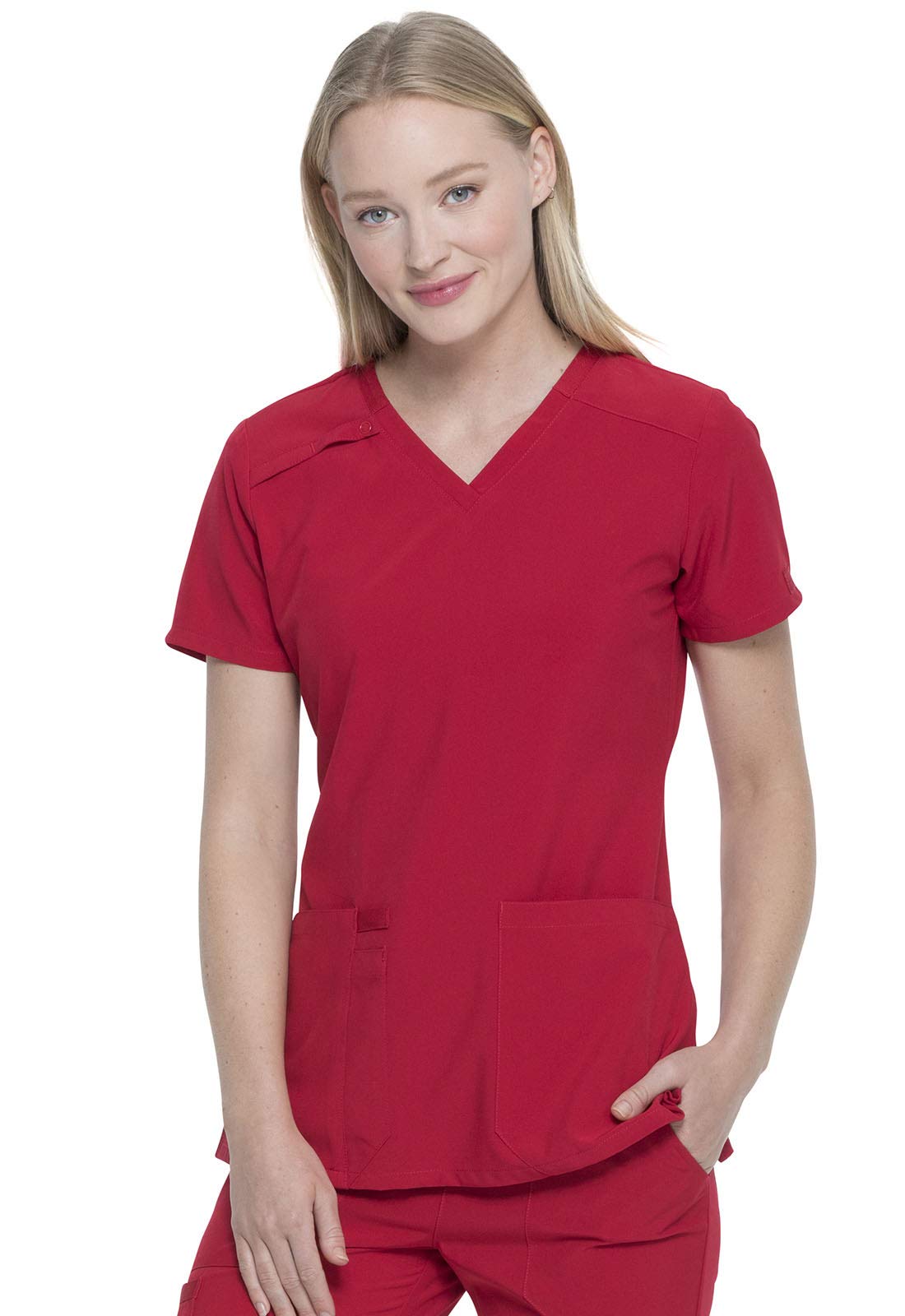 Dickies Eds Essentials Scrubs, V-Neck Womens Tops With Four-Way Stretch And Moisture Wicking Dk615, Xs, Red