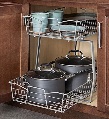 Closetmaid 3089 2 Tier 14-Inch Kitchen Cabinet Organizer, Nickel