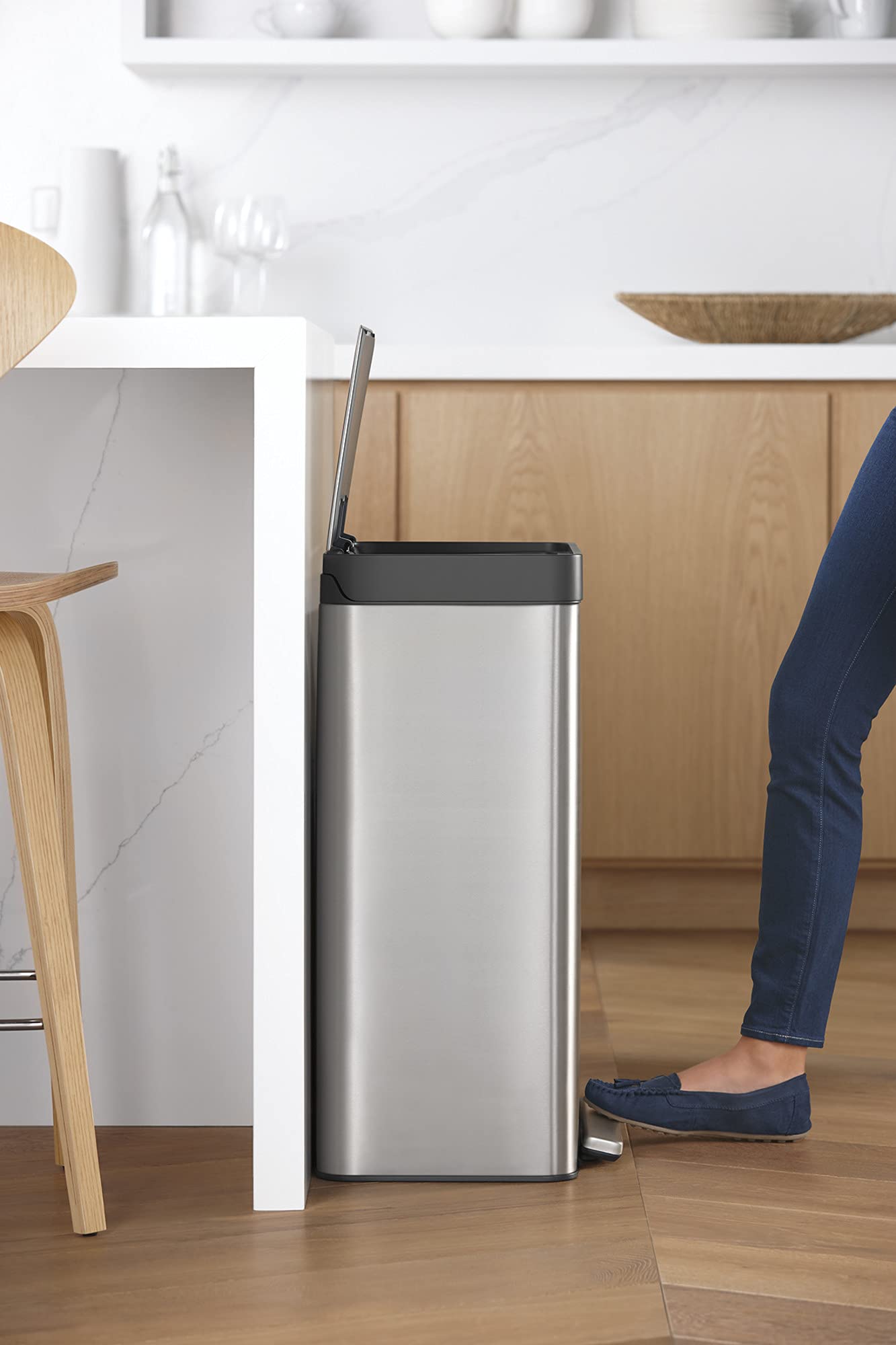 Kohler 20940-St 13 Gallon Kitchen Step Trash Can With Foot Pedal, Soft Close Lid, Stainless Steel
