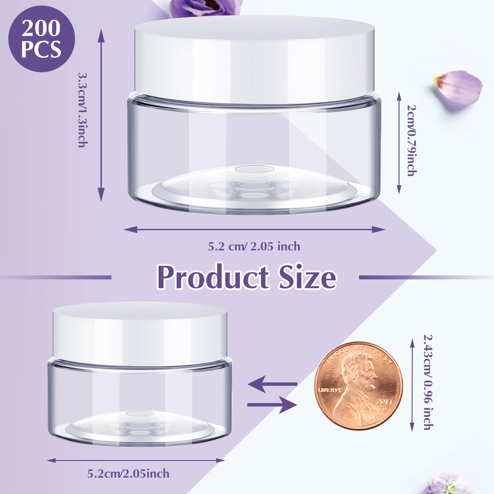 Lanties 200 Pcs 1 Oz Empty Bulk Plastic Container Jars With White Lid Leak Proof Round Clear Plastic Jars Small Cosmetic Travel