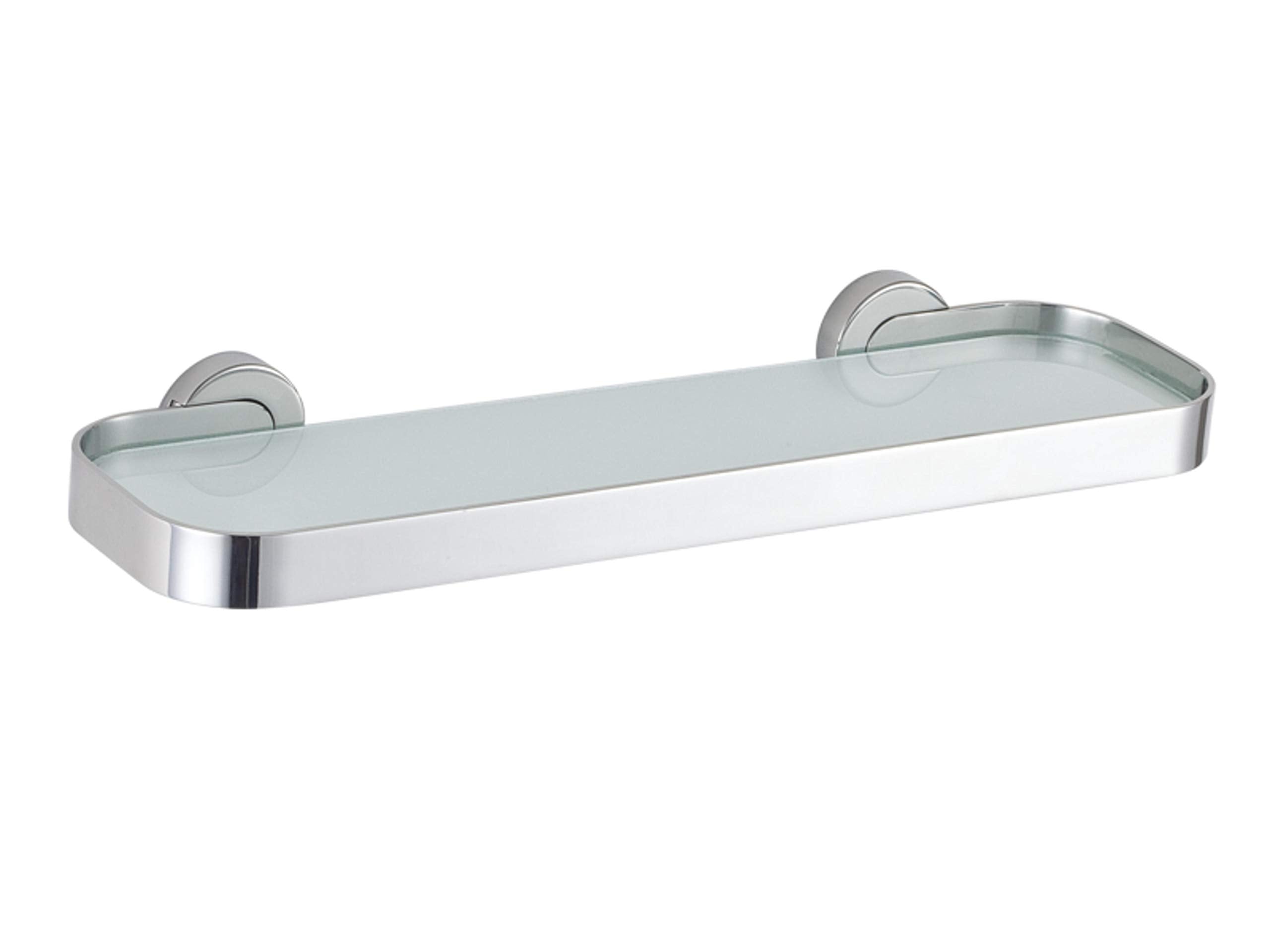 Cortesi Home Milo Contemporary Stainless Steel Glass Vanity Shelf, Chrome, 16''