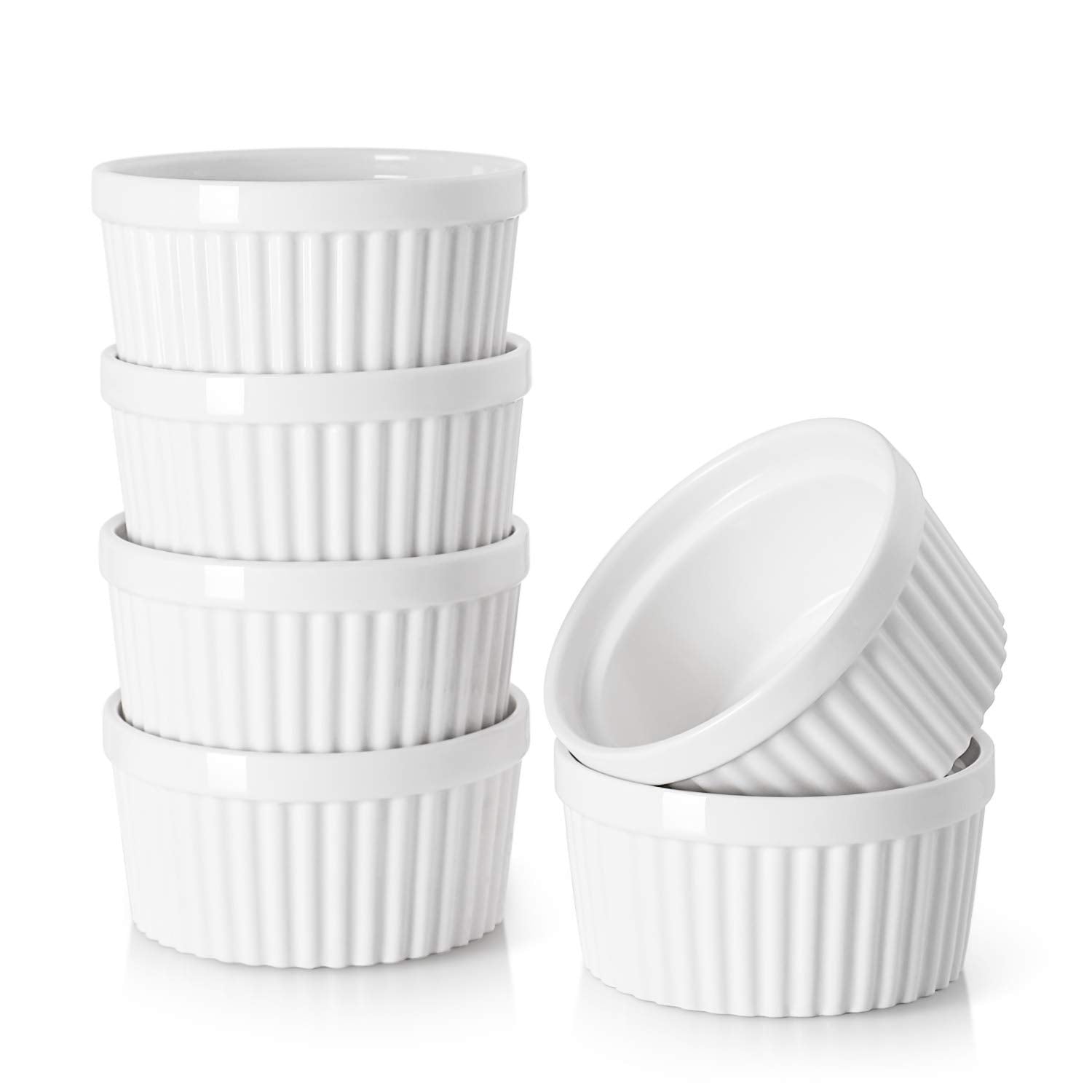 DOWAN Ramekins 4 oz Oven Safe for Creme Brulee Souffle, Porcelain Custard Cups Ramiken for Baking, Classic Style Ramekins Bowls,